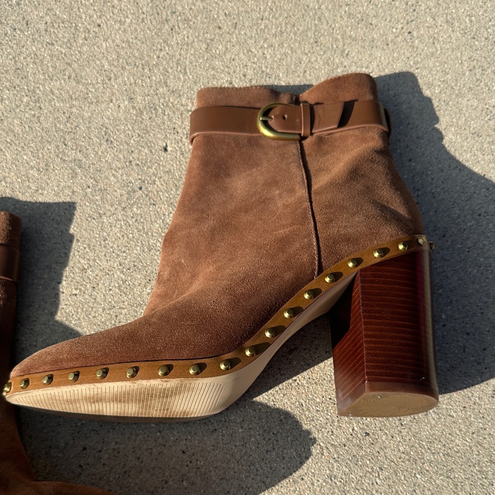 Michael Kors Brown Suede Ankle Boots with Gold Accents - Picture 5 of 6